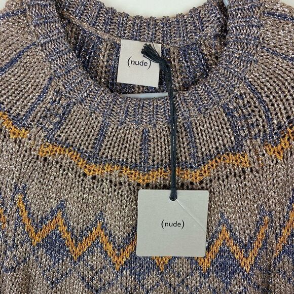 (nude) Gold Metallic Round-Neck Knit Sweater - Picture 6 of 6